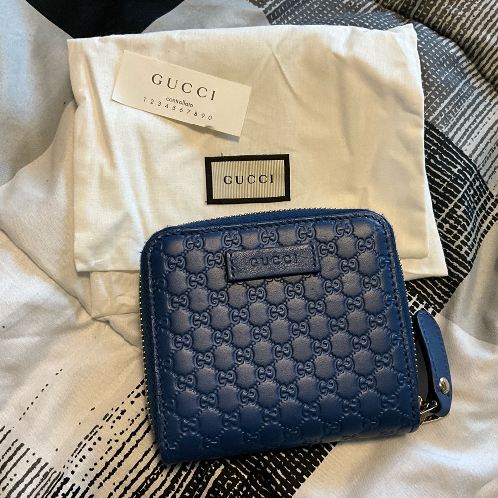 Gucci Navy Blue Embossed Leather Wallet